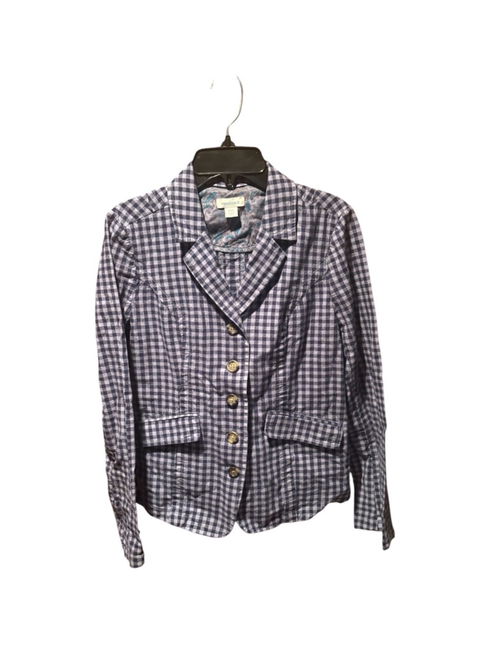 Sundance Cotton/Linen Blend Gingham Print Blazer Blue PXS